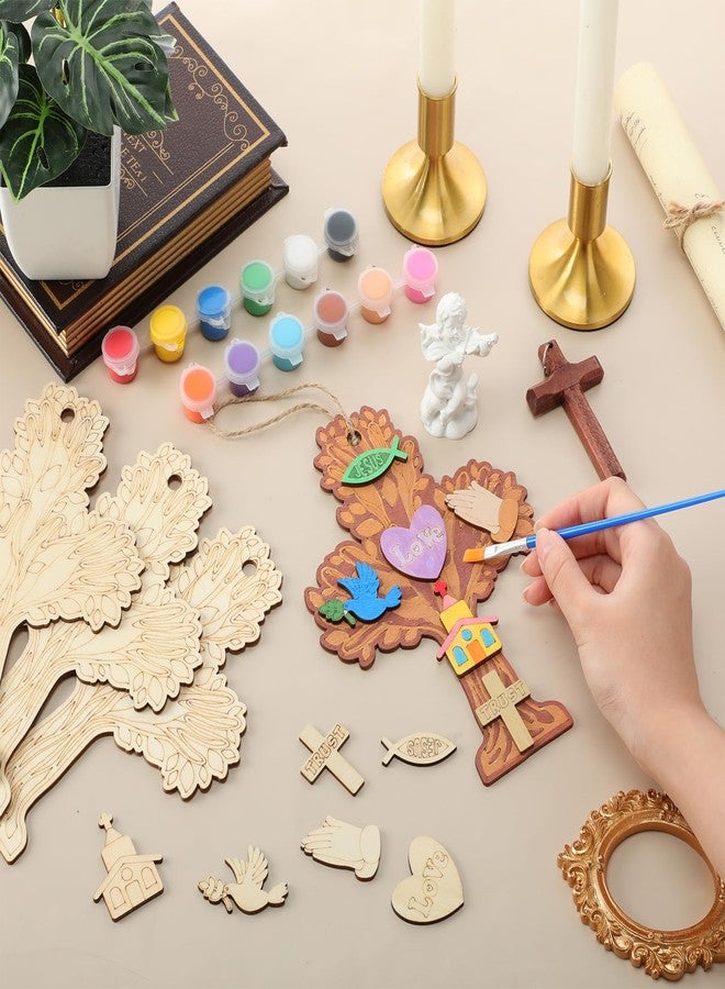 DoubleFill 24 Set Religious Easter DIY Crafts Jesus Wood Kit for Kids Christian Wooden Trees for Crafts Unfinished Wooden Crosses Ornaments for Vacation Bible School Sunday School Church Easter Decor - Image 4